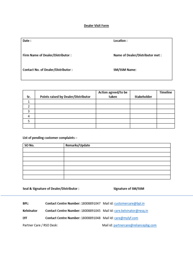 Dealer Visit Report Template | PDF