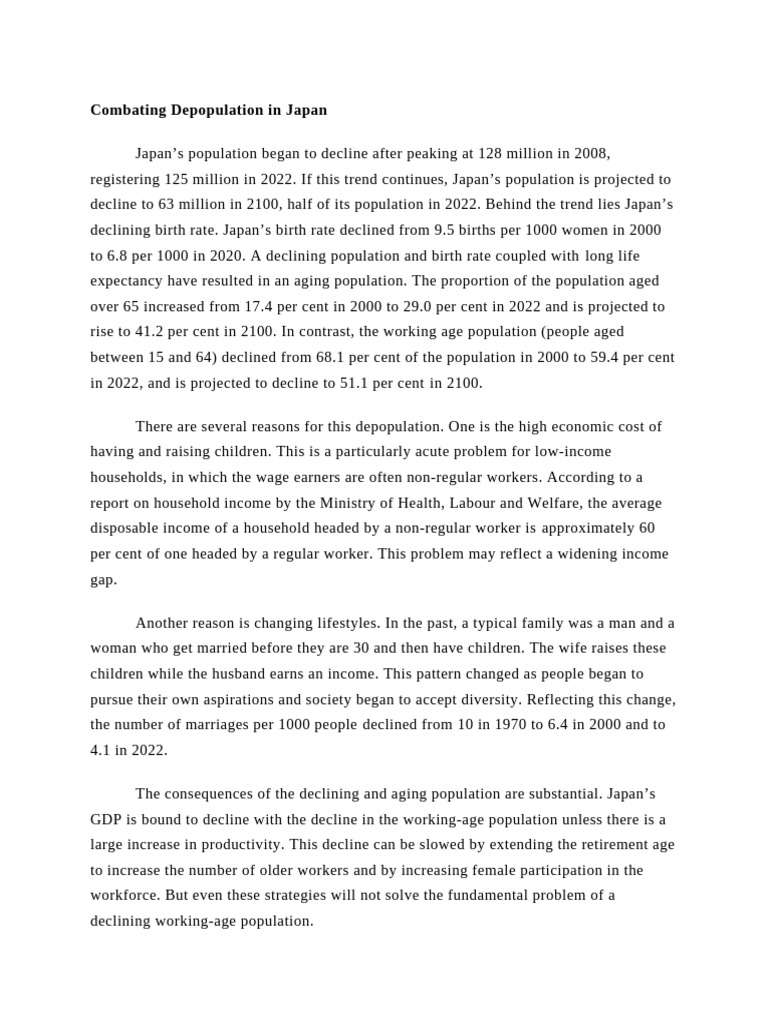 Combating Depopulation in Japan | PDF | Labour Economics | Birth Rate