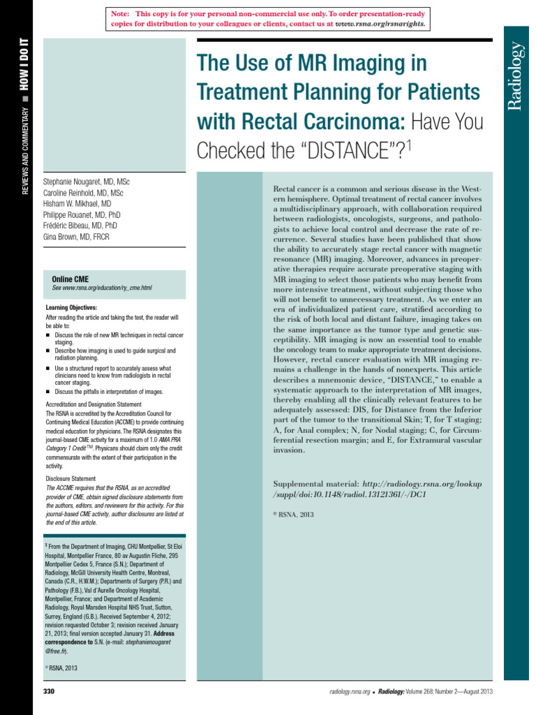 MR Imaging in Rectal Cancer Staging | PDF | Colorectal Cancer | Rectum