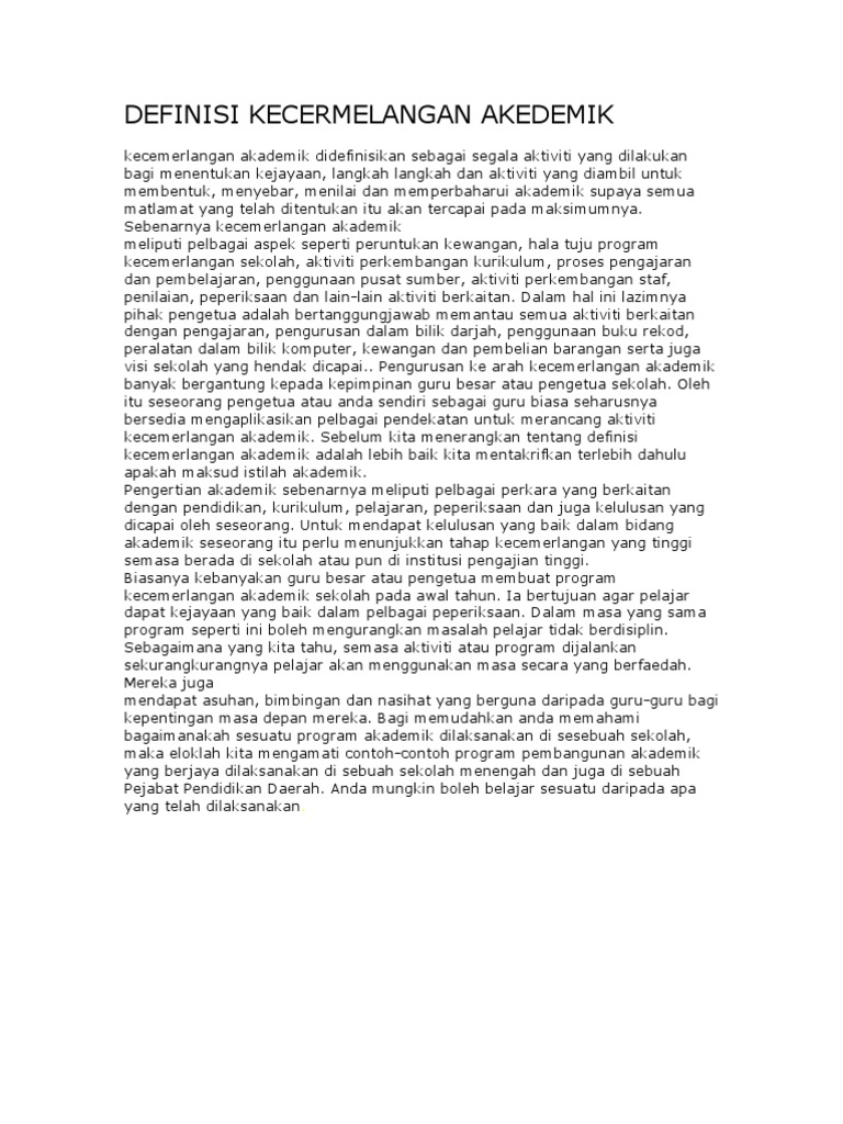 Definisi Kecermelangan Akedemik Pdf