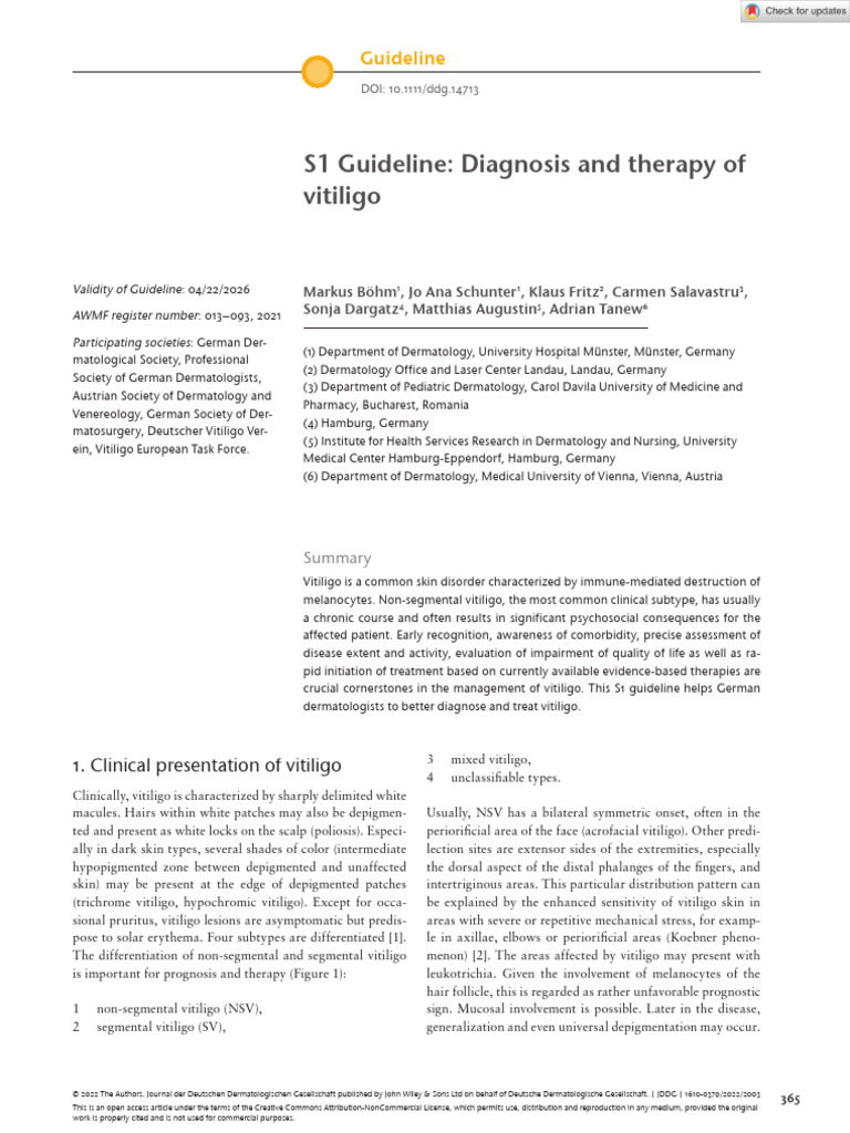 Guidelines for Vitiligo Treatment | PDF | Dermatology | Autoimmune Disease