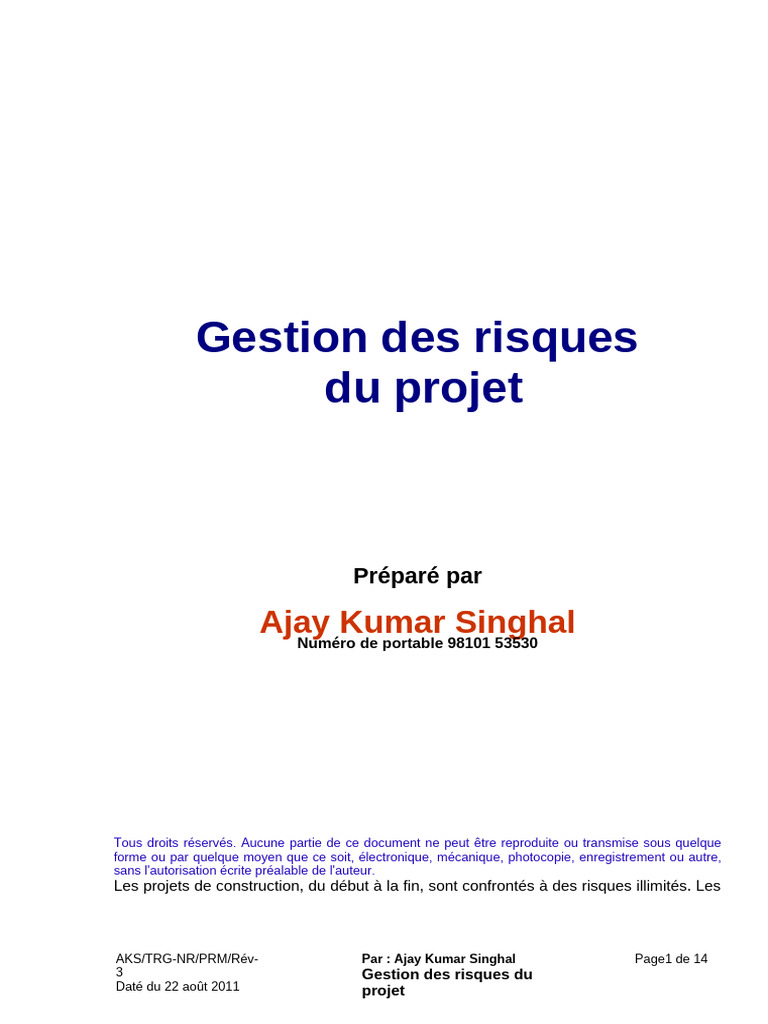 Gestion des risques de projet en construction | PDF | Gestion des ...