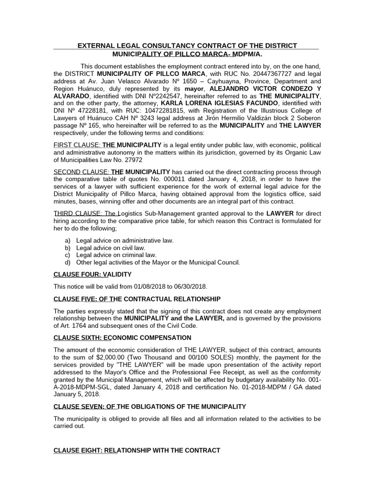 Pillco Marca Legal Consultancy Contract | PDF | Justice | Crime & Violence