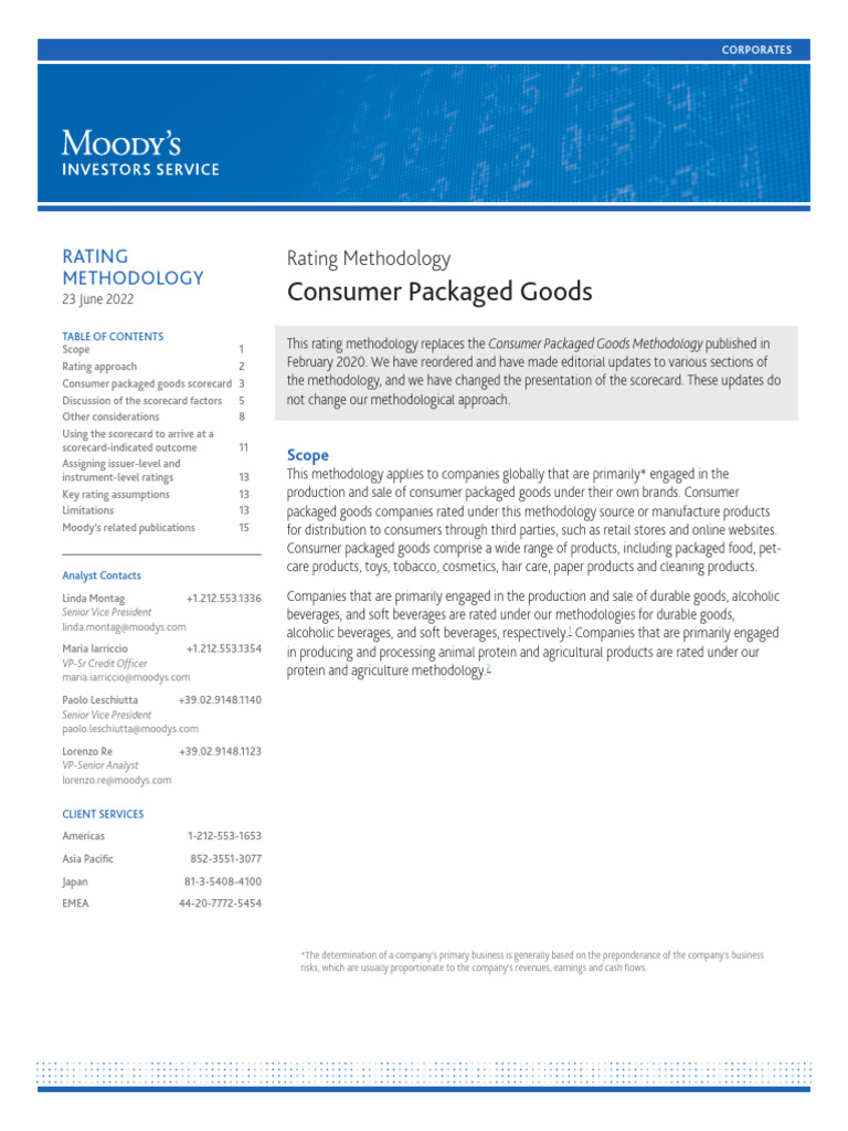 Consumer Packaged Goods Rating Methodology | PDF | Demand | Risk