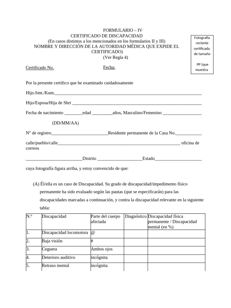 Certificado de Discapacidad IV | PDF | Invalidez