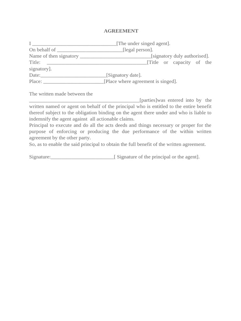 Acknowledge That An Agreement Was Entered Into by A Person On Behalf of ...