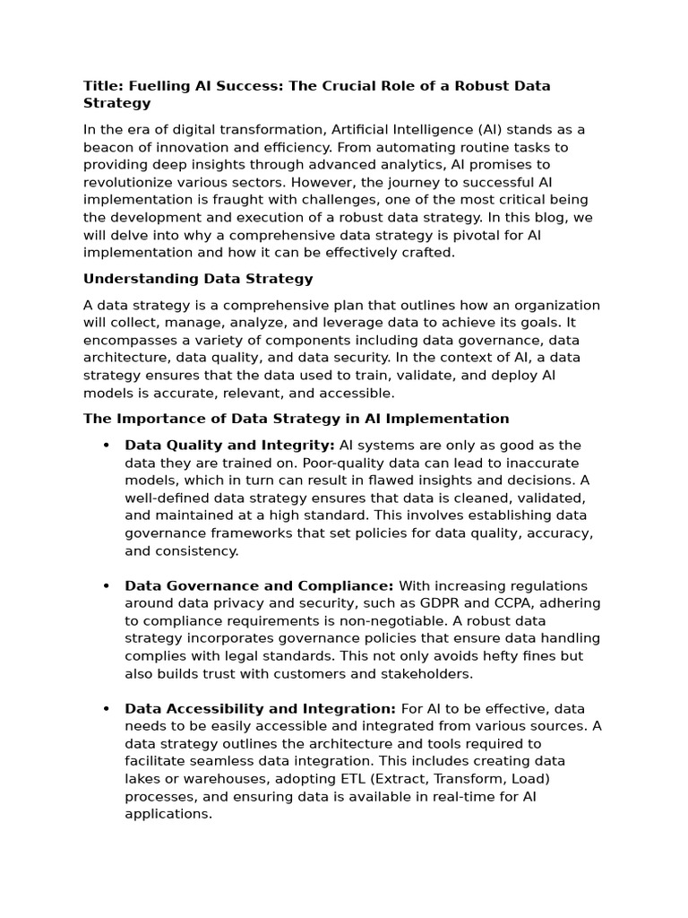 Fuelling AI Success The Crucial Role of A Robust Data Strategy | PDF ...