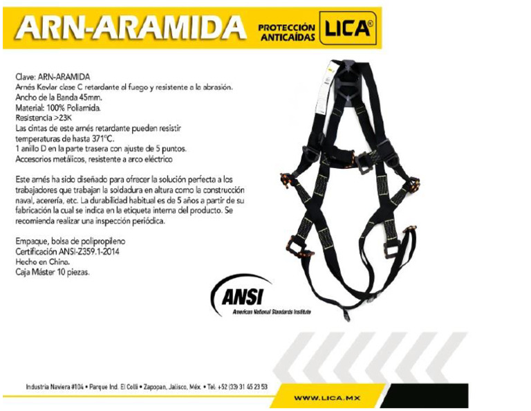 Ficha Técnica Arnes LICA Antiflama | PDF