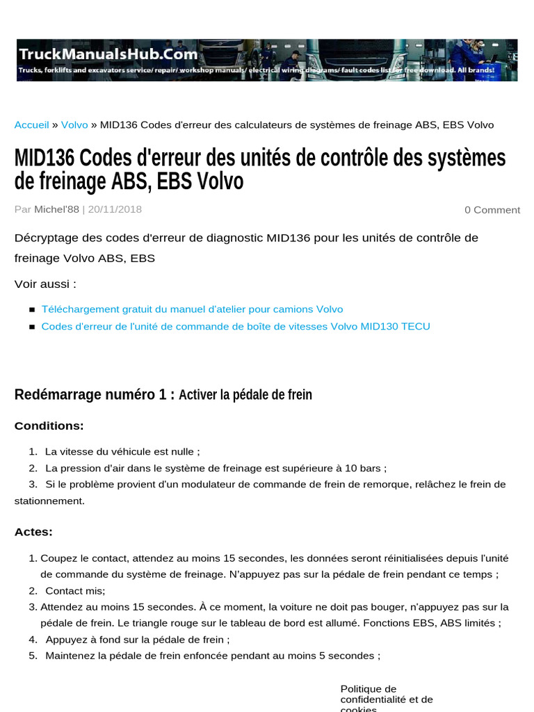 Codes d'erreur MID136 pour Volvo ABS/EBS | PDF | Frein | Engrenage