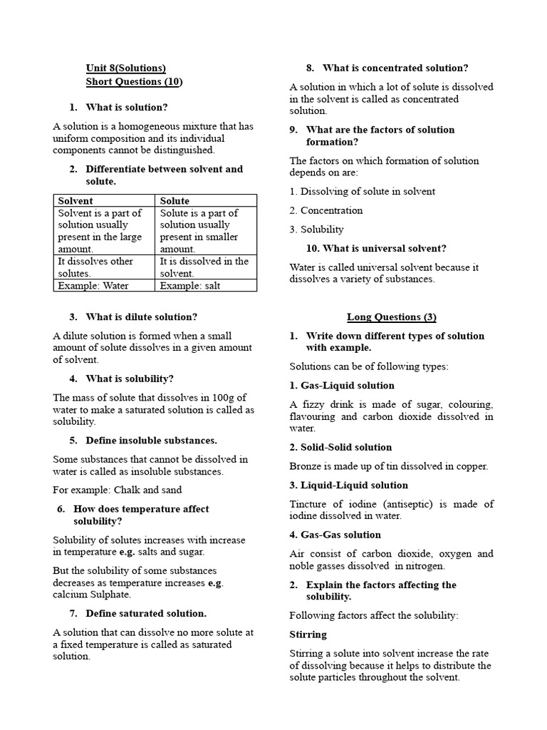 unit 8 set notes | PDF | Solubility | Scientific Phenomena