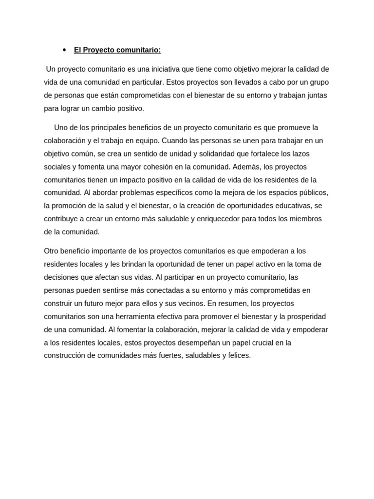 Impacto de Proyectos Comunitarios | PDF