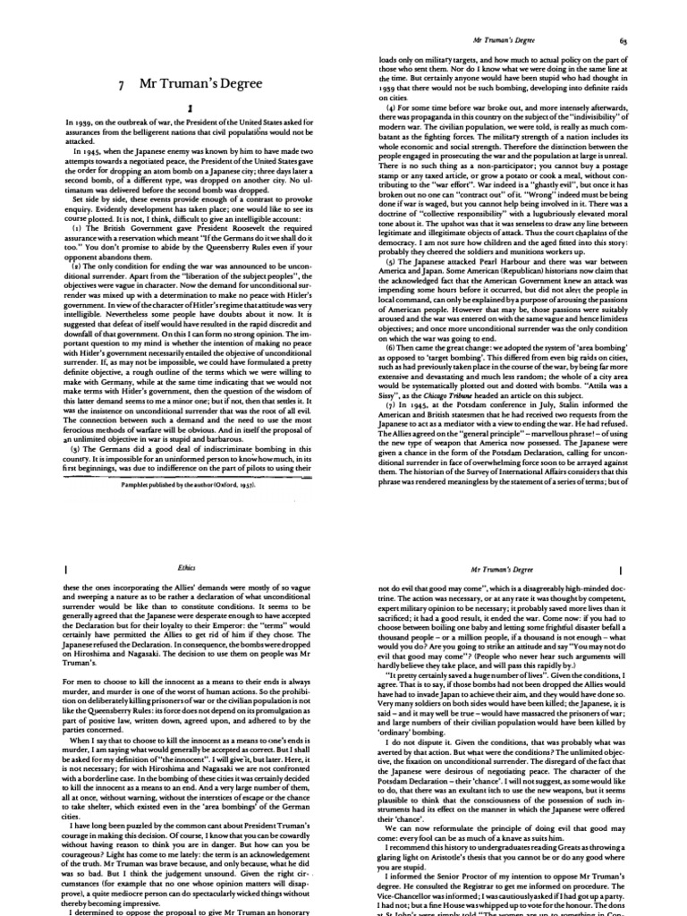 Mr. Truman's War Decisions Explained | PDF | Punishments | Pacifism