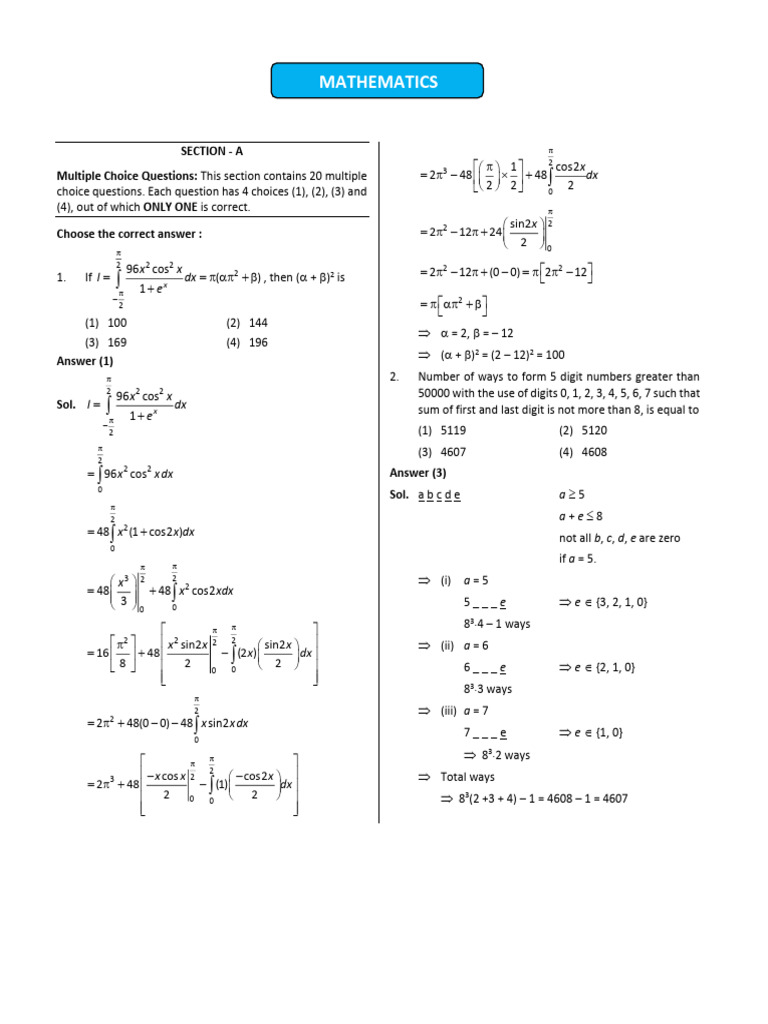 Mathematics Multiple Choice Questions | PDF