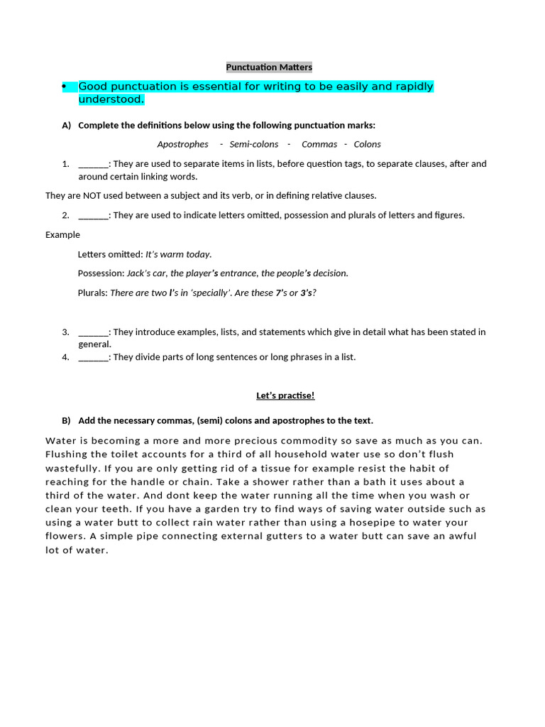 Punctuation Practice | PDF