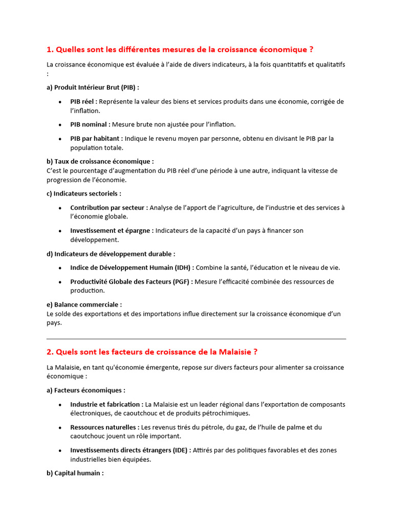Croissance économique de la Malaisie : PIB et facteurs | PDF | Produit ...