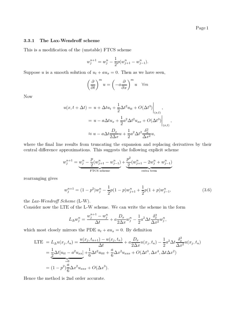 Lax-Wendroff Scheme for PDEs Explained | PDF | Nonlinear System | Waves