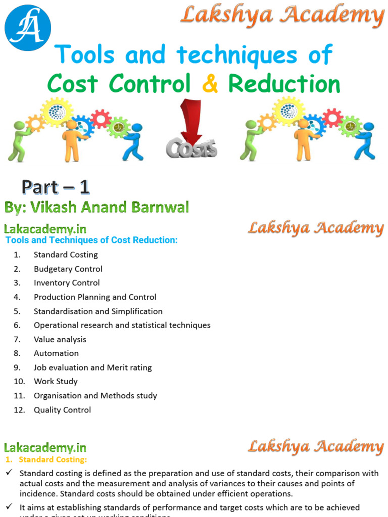 Tools and Techniques Of: Cost Control Reduction | PDF