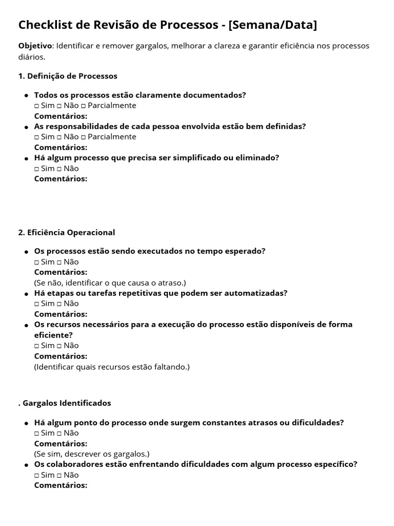 Checklist de Revisão de Processos | PDF | Informática
