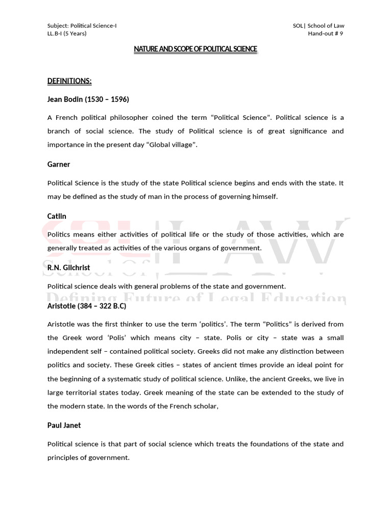 9.Political Science Nature and Scope of Political Science | PDF ...