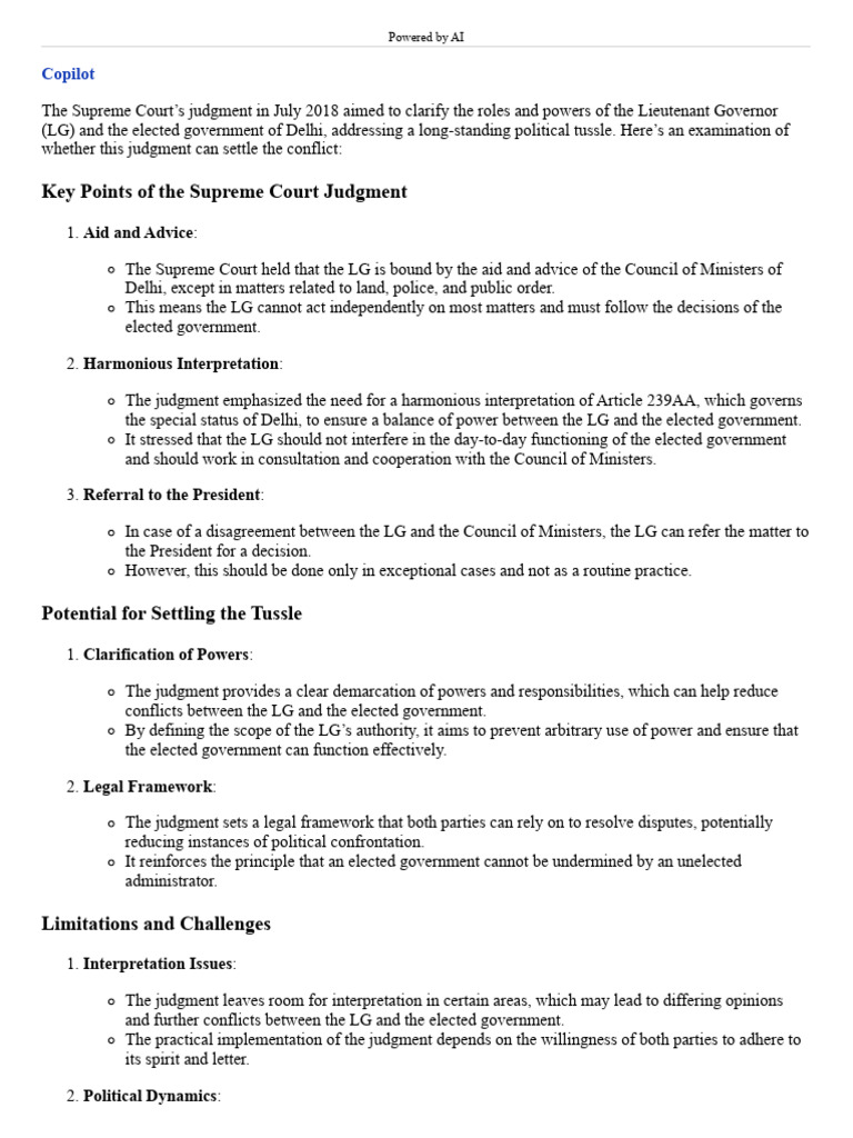 Supreme Court Ruling on Delhi LG Powers | PDF | Supreme Courts ...