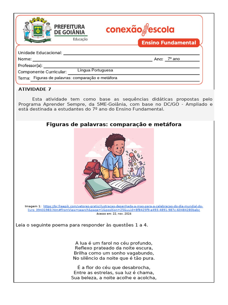 Atividades de Metáfora e Comparação 7º Ano | PDF