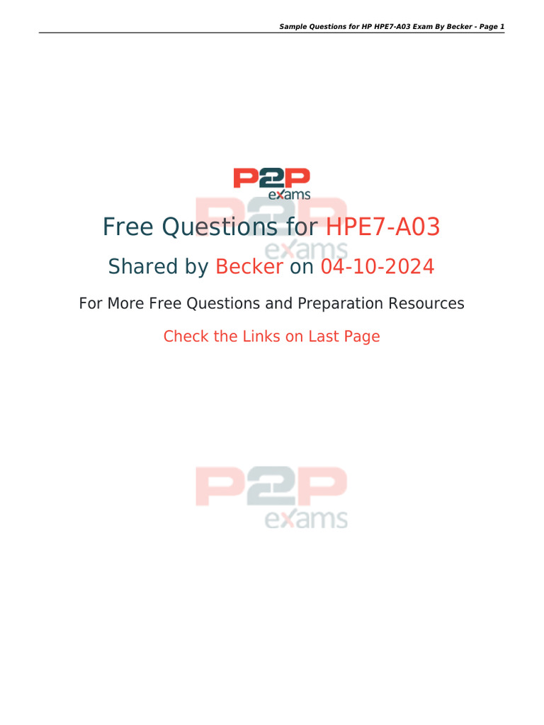 Sample Questions For HP Hpe7 A03 Exam by Becker | PDF | Computer ...