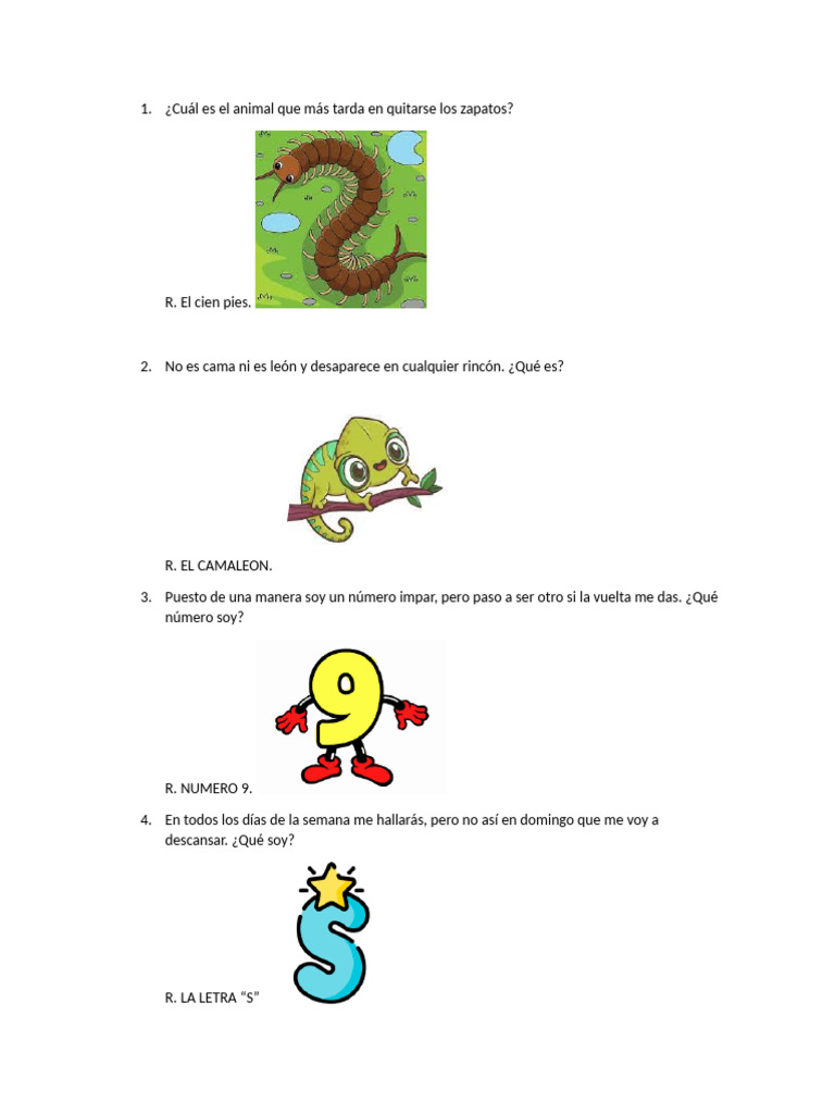 20 Adivinanzas Cortas para Niños | PDF