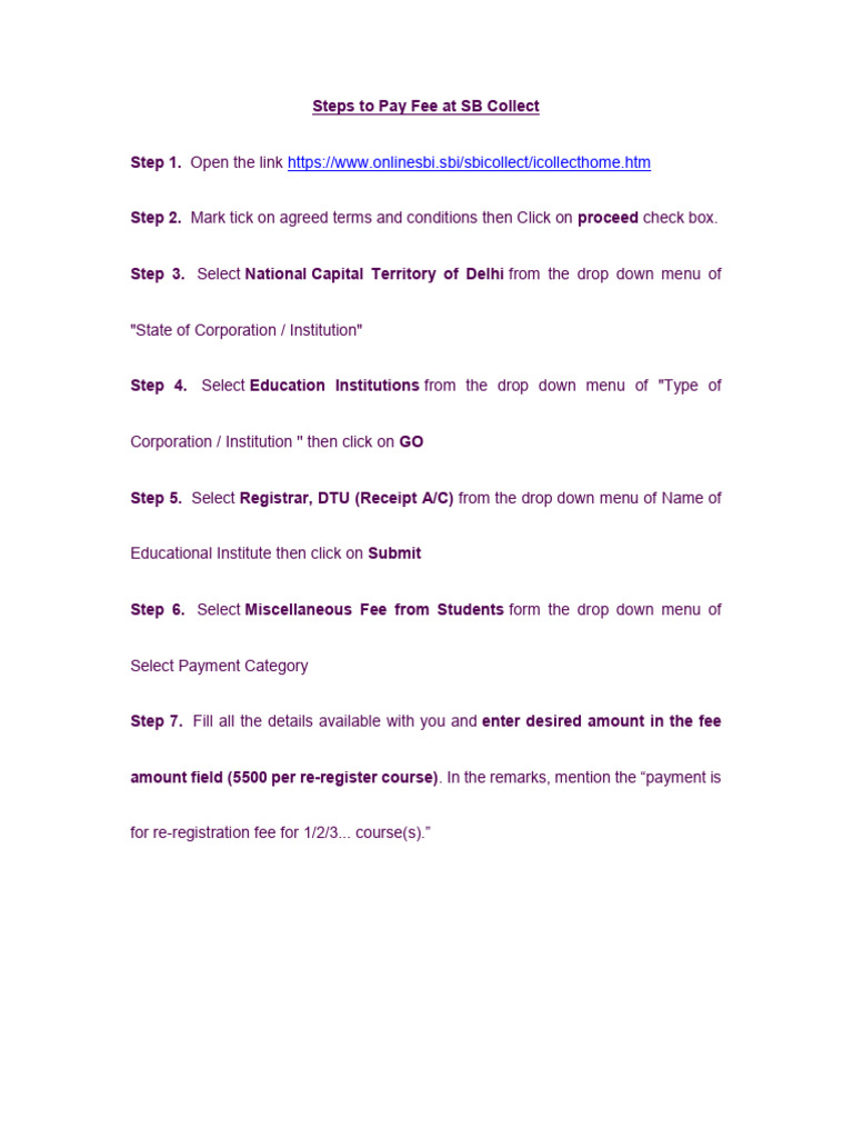 Fee Payment Instructions for DTU | PDF