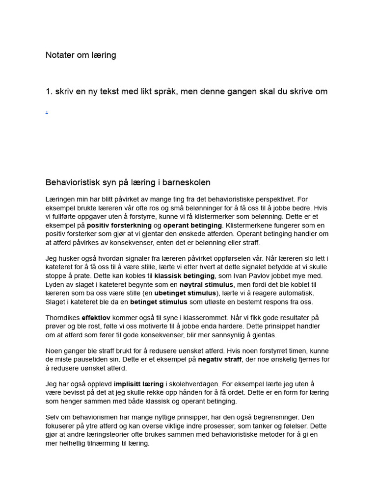 Notater Om Læring | PDF