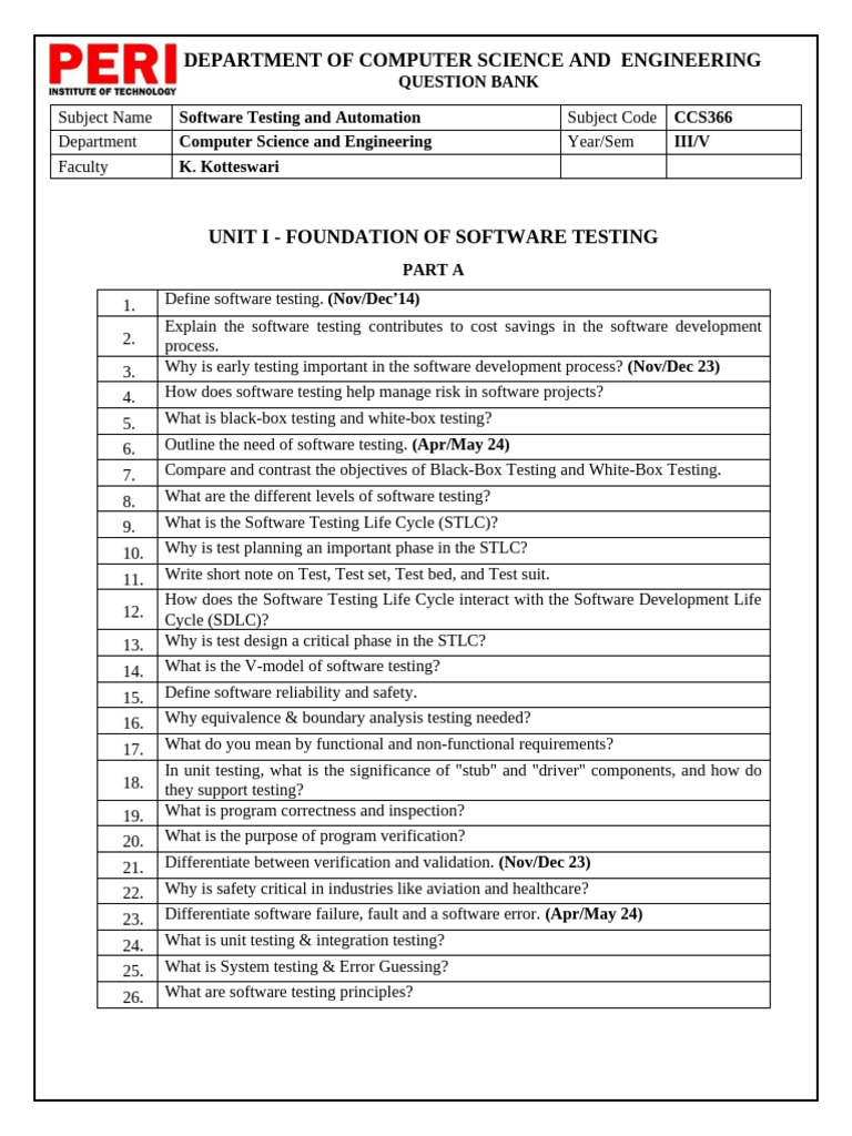 CCS366_SOFTWARE TESTING& AUTOMATION_K.KOTTESWARI_corrected | PDF ...