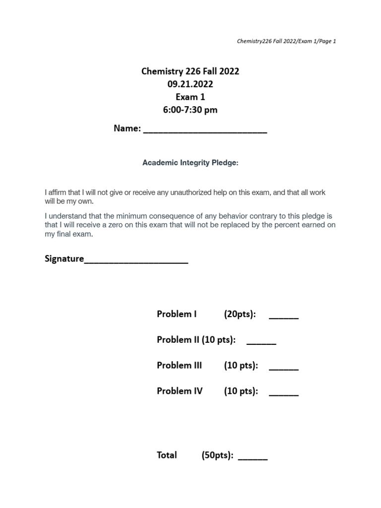 Chemistry 226 Fall 2022 Exam 1 | PDF | Ether | Ester