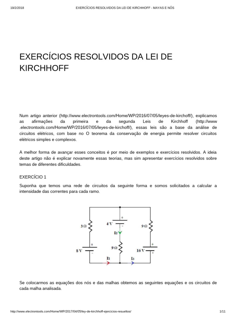 Exercícios Resolvidos da Lei de Kirchhoff | PDF | Rede elétrica | Equações