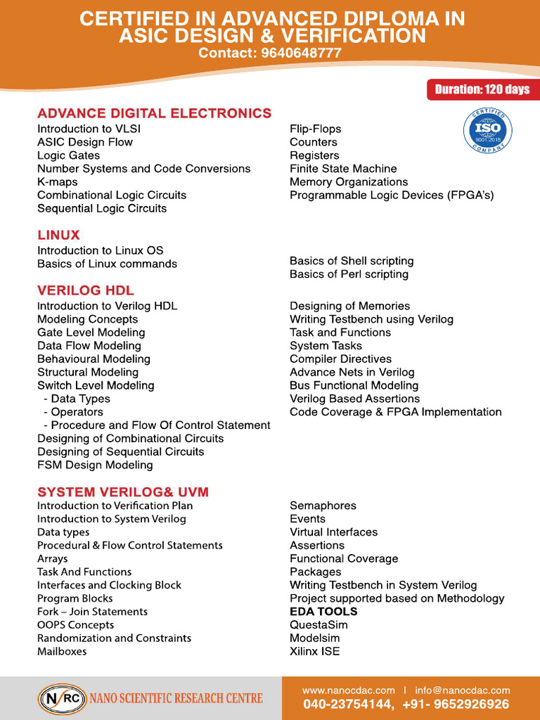 Advanced Diploma in ASIC Design & Verification | PDF