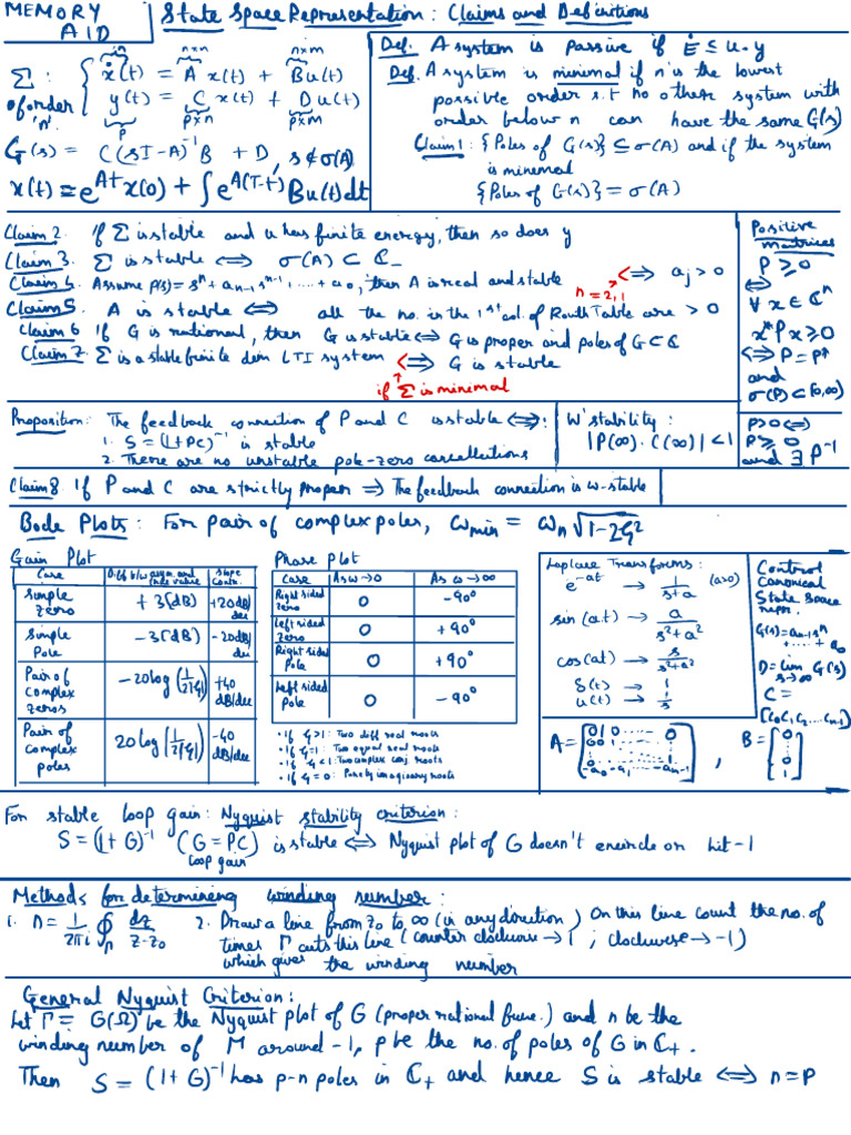 Control Formula Sheet | PDF | Control Theory | Computer Engineering