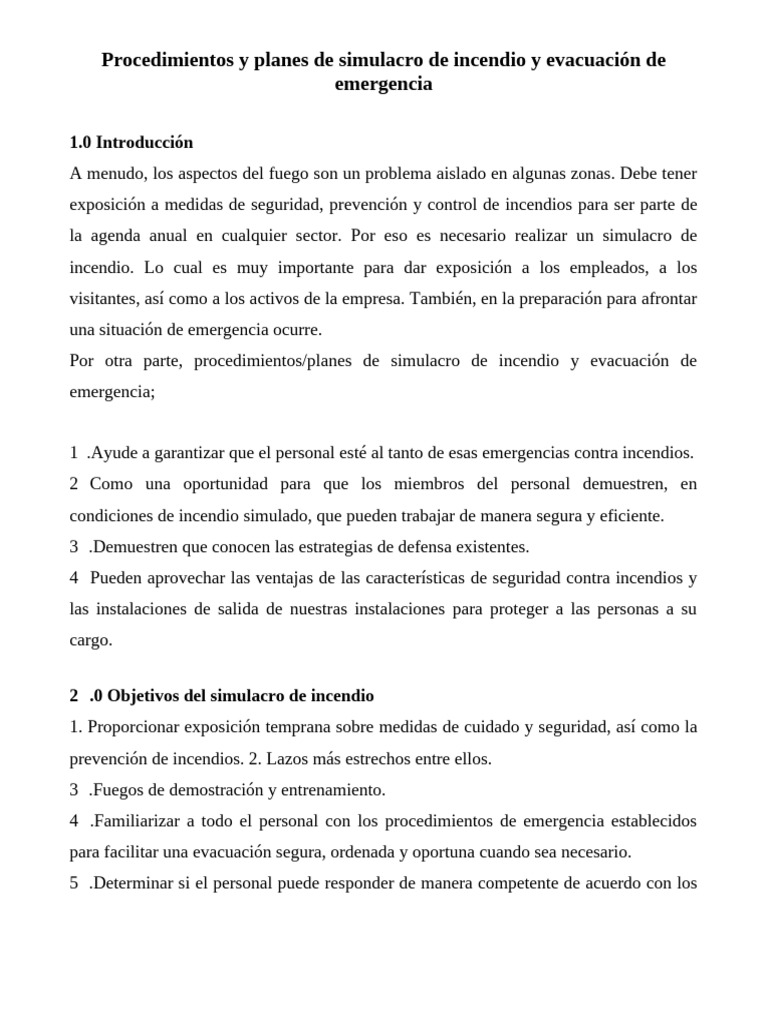 Simulacro de Incendio y Procedimiento de Evacuación de Emergencia | PDF ...