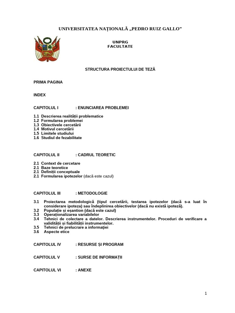 Structura Proiectului de Disertație - Format Unprg | PDF