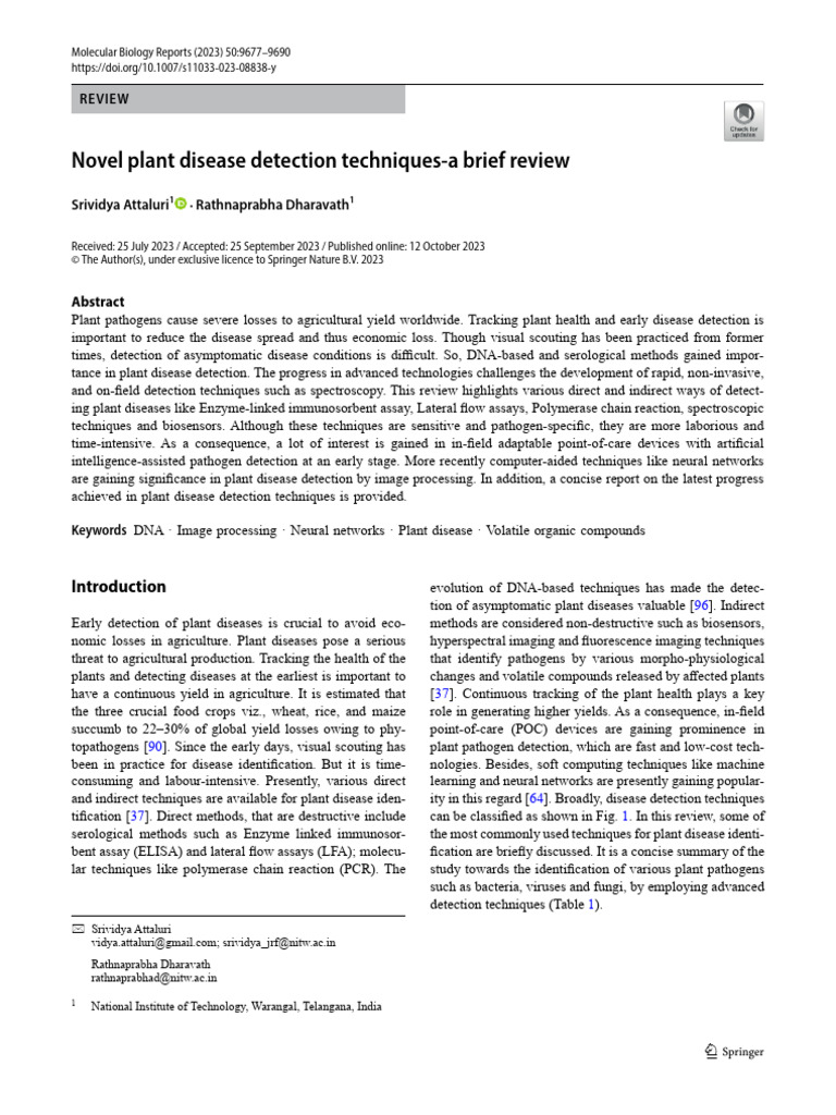 Plant Disease Detection Techniques Review | PDF | Polymerase Chain ...