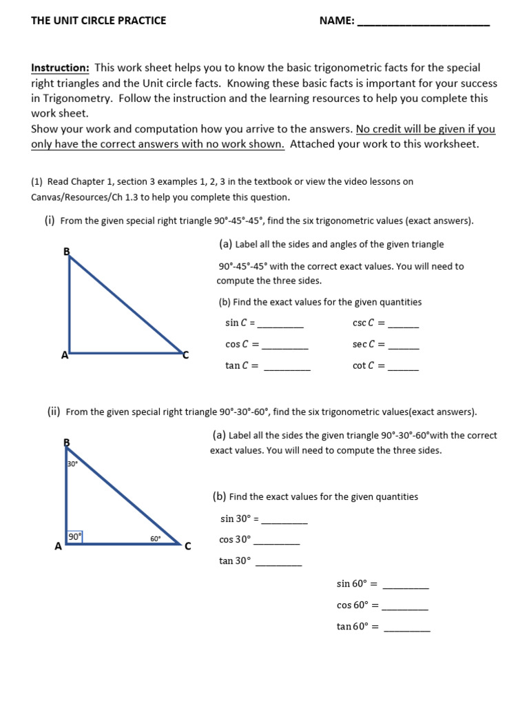 THE+UNIT+CIRCLE+PRACTICE+ | PDF | Trigonometry | Geometry