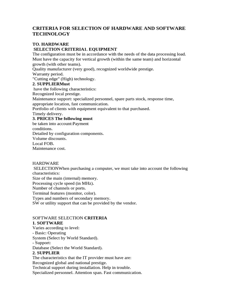 Hardware and Software Selection Guide | PDF | Software | Computer Data ...