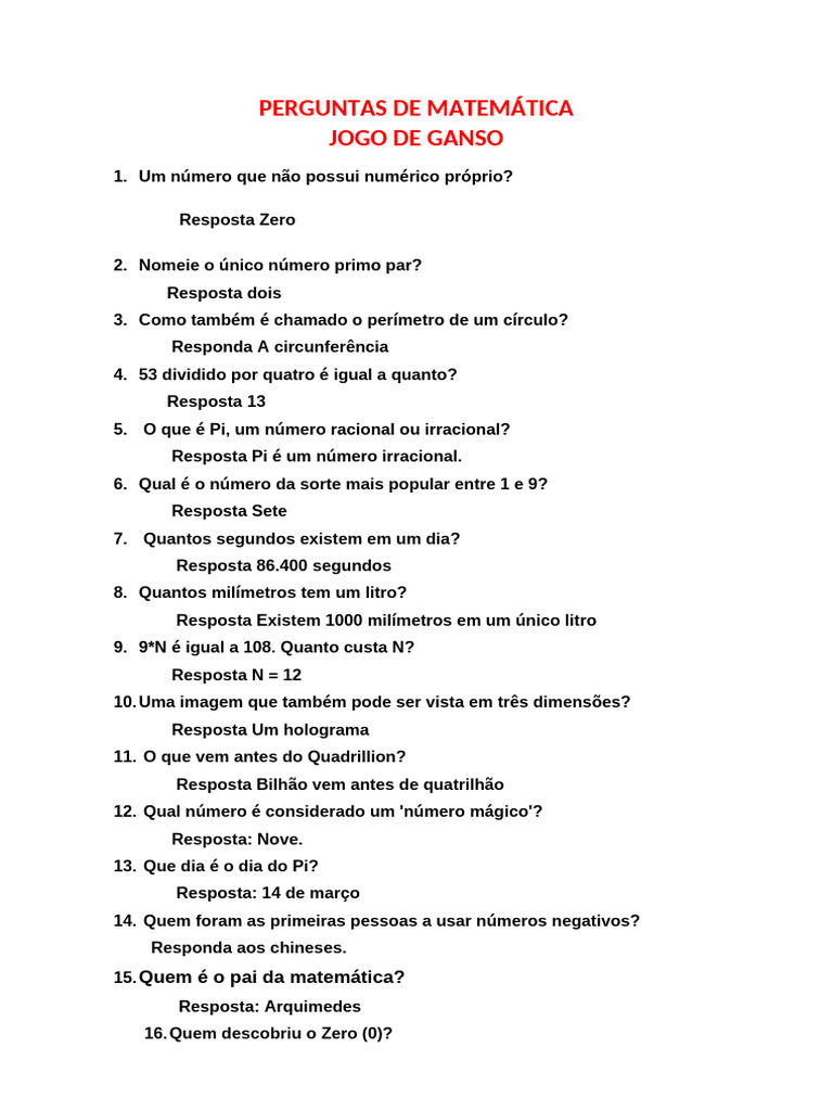 Perguntas de Matemática Concurso | PDF | Números | Pi