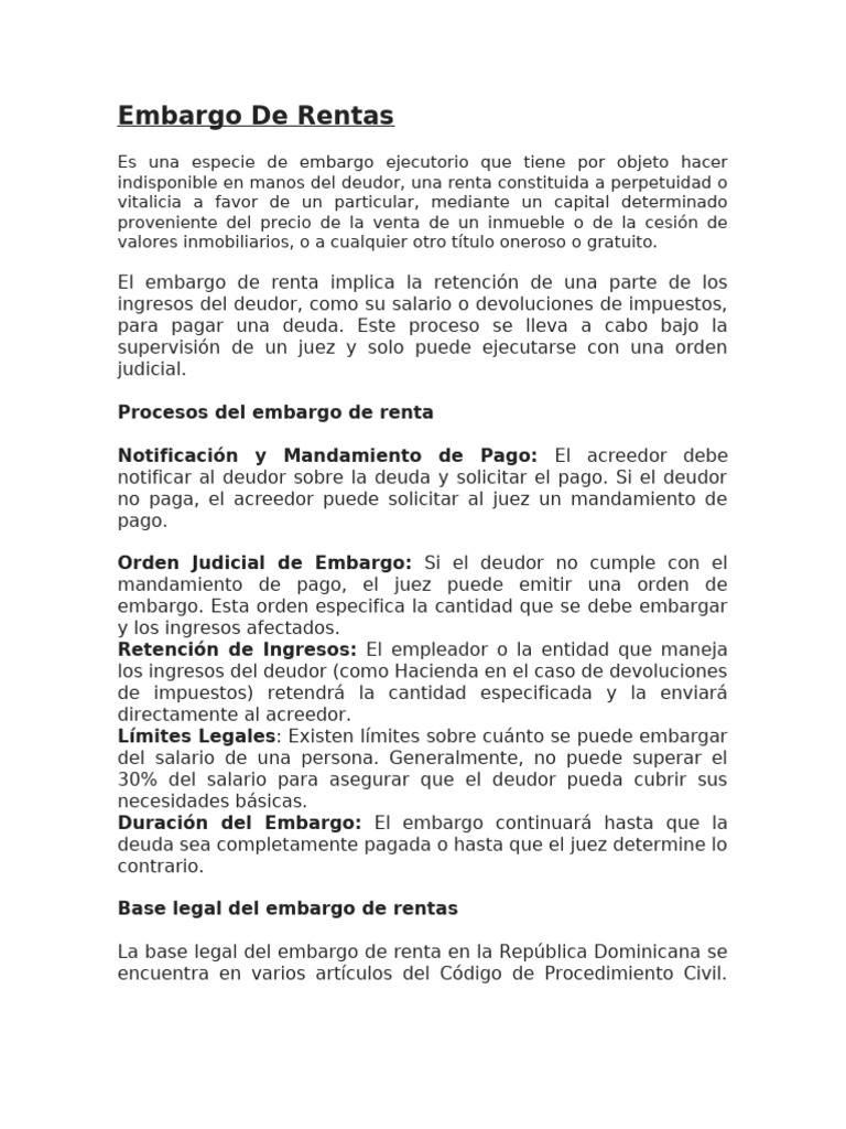 Embargo de Rentas: Proceso y Legalidad | PDF | Pagos | Deuda