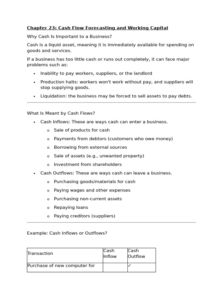 SECTION 5 Chapter 23 Cash Flow Forecasting and Working Capital | PDF ...