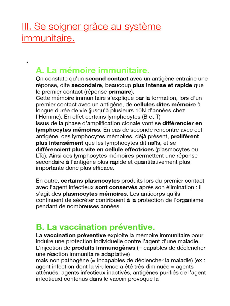 Mémoire immunitaire et vaccination efficace | PDF | Système immunitaire ...