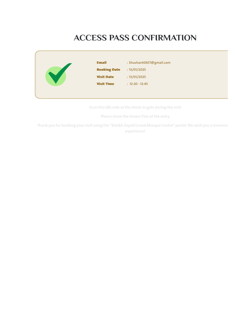 Access Pass Confirmation for Mosque Visit | PDF