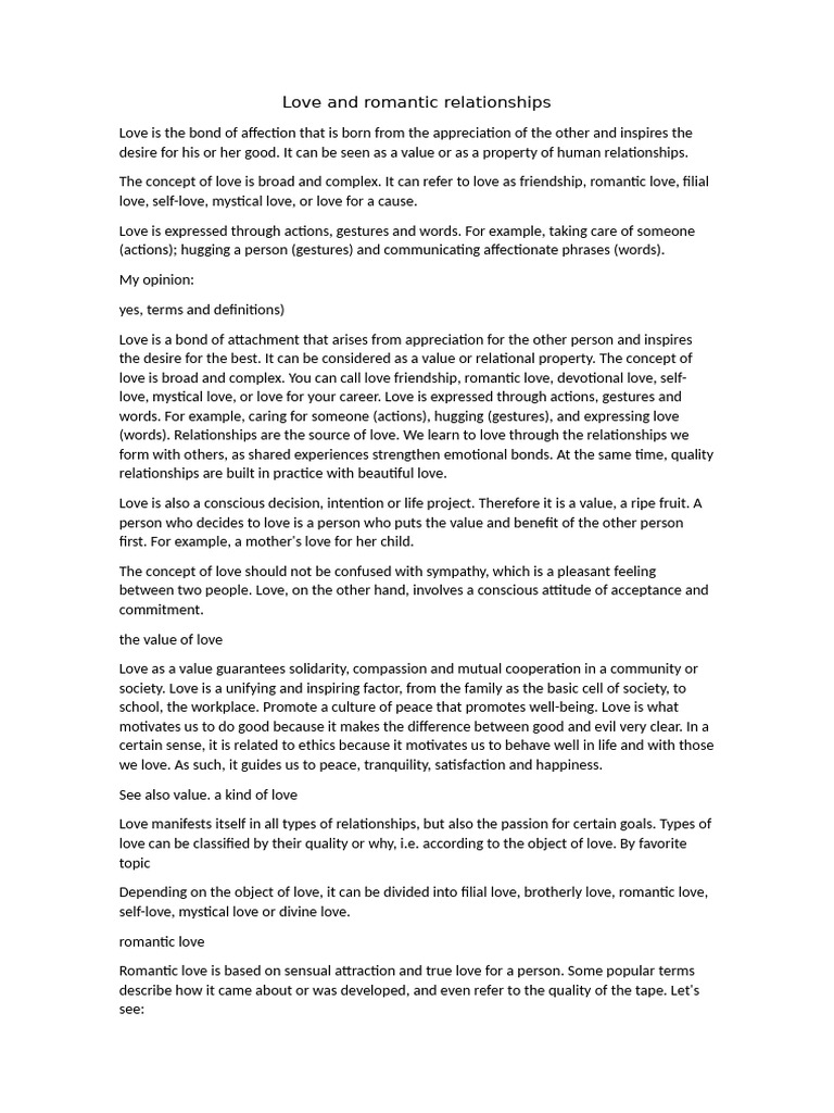 Love And Romantic Relationships Pdf Love Romance Love