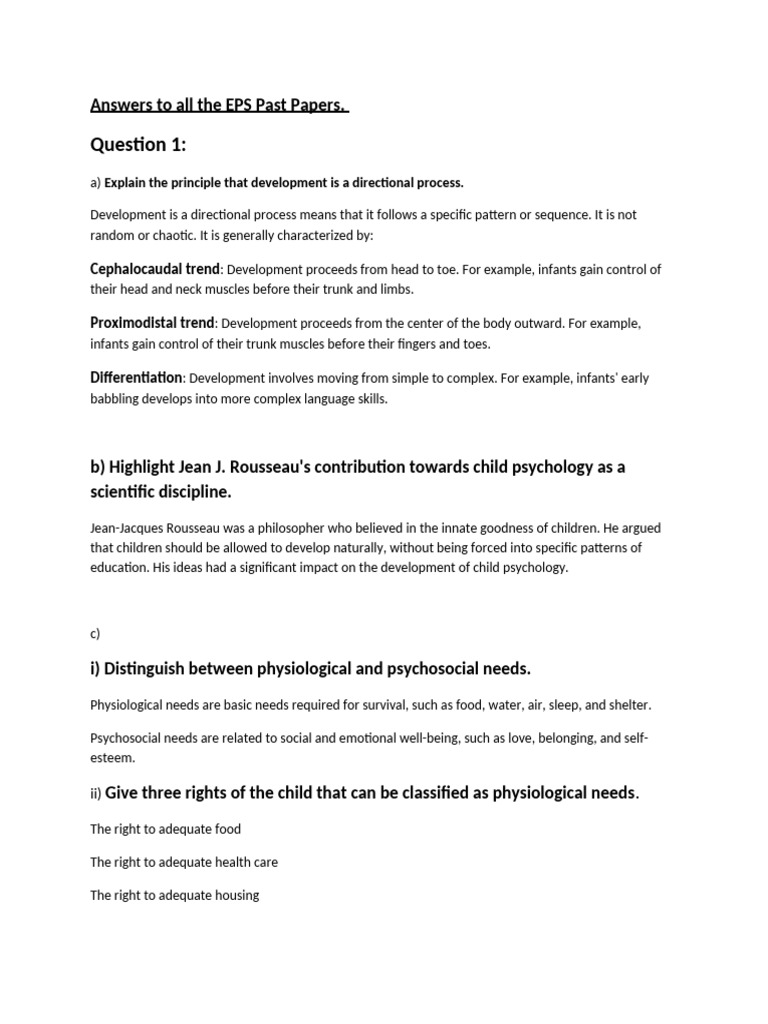 EPS 210 Past Paper Answers Summary | PDF | Adolescence | Child Development