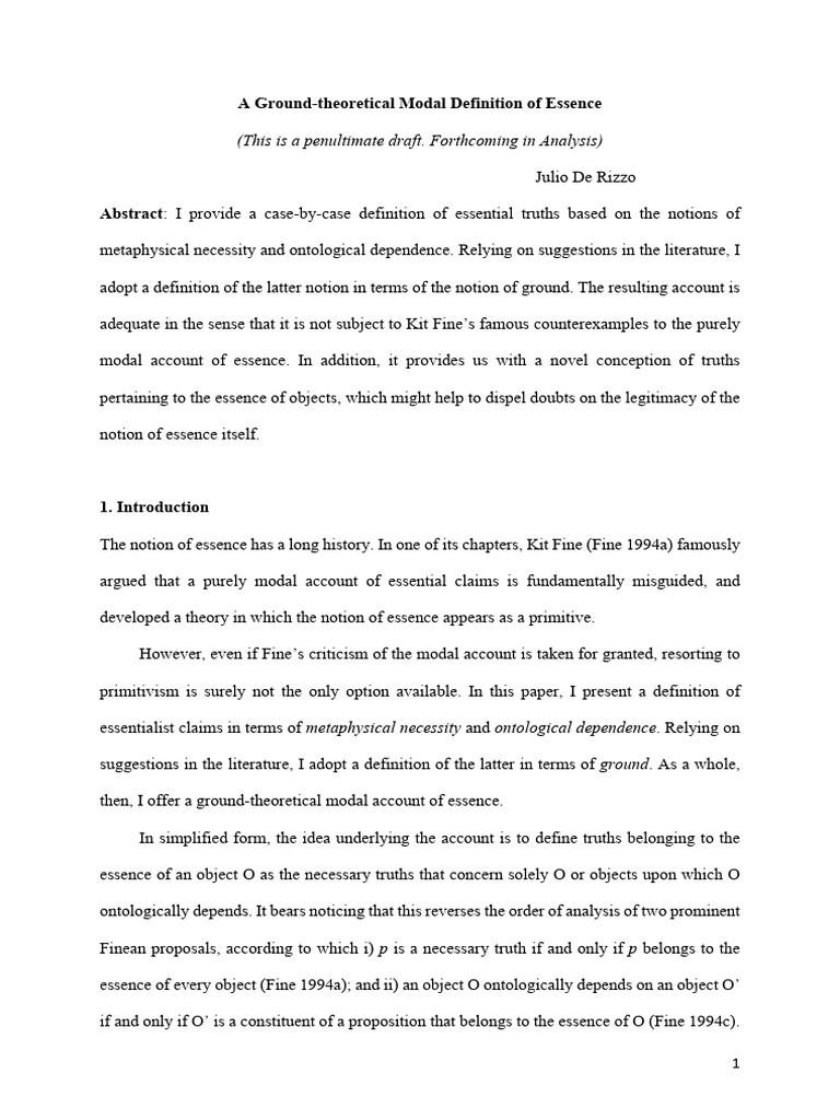 Ground-Theoretical Essence Definition | PDF | Truth | Ontology