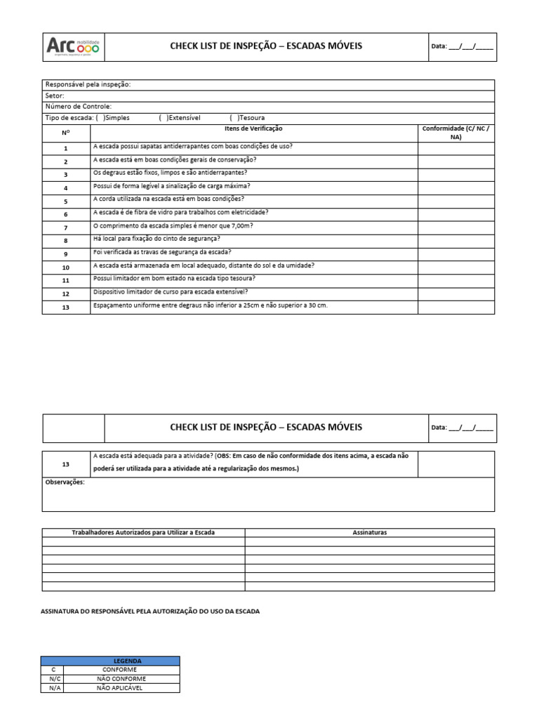 Check List de Inspeção de Escadas Móveis | PDF
