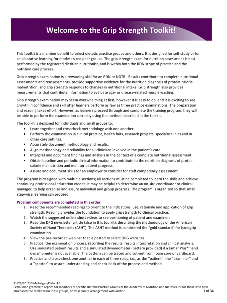 Grip Strength Toolkit for Dietitians | PDF | Dietitian | Malnutrition