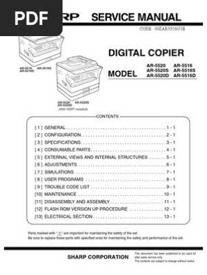 Specifications And Configuration Manual For The Sharp AR-5520.